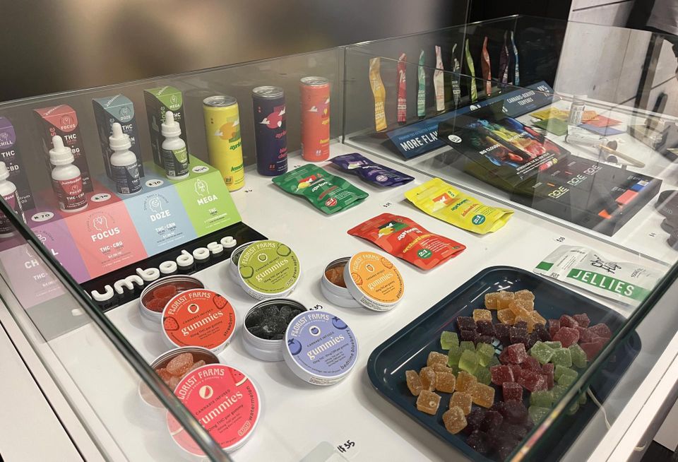 Cannabis products on offer at a licensed dispensary in New York City.