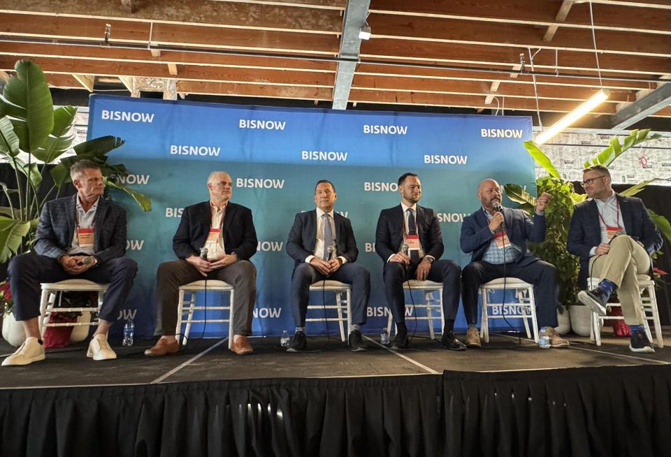 Cushman & Wakefield’s Anthony Librizzi, Brand Atlantic Real Estate’s Andrew Dance, Butters’ Malcom Butters, Suffolk’s Kyle Goebel, Gilbane Building Co.’s Tom Thrasher and BMO Commercial Bank’s Shawn Oden at Bisnow’s Palm Beach State Of The Market Event on Dec. 5.