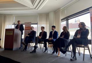 Vicinity Energy's Rick Smith, Elkus Manfredi Architects' William Halter, The HYM Investment Group's Josh Billings, City of Everett's Matt Lattanzi, A Better City's Kate Dineen and City of Boston's Hannah Payne. 