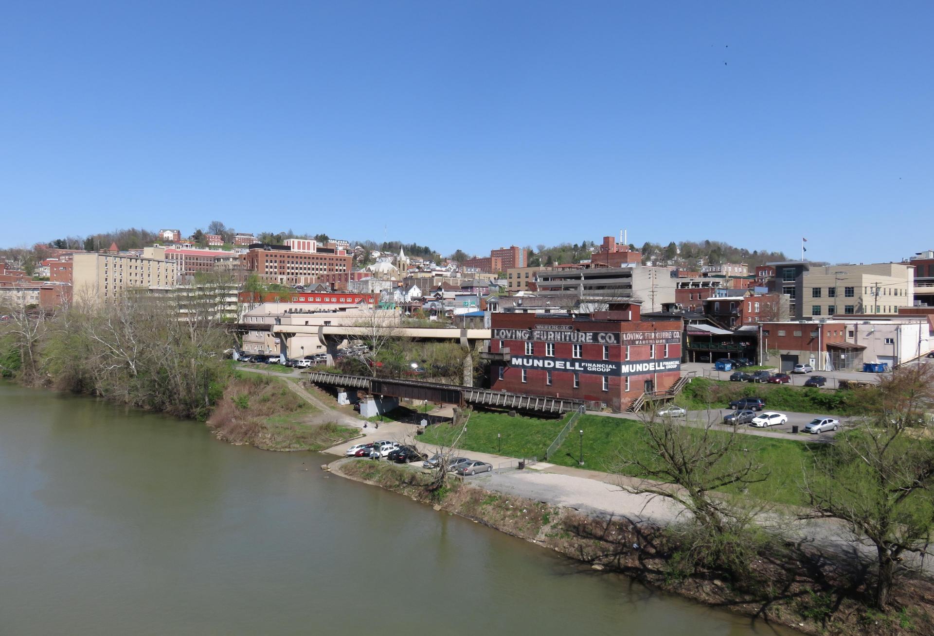 A photo of downtown Morgantown, West Virginia from 2017.
