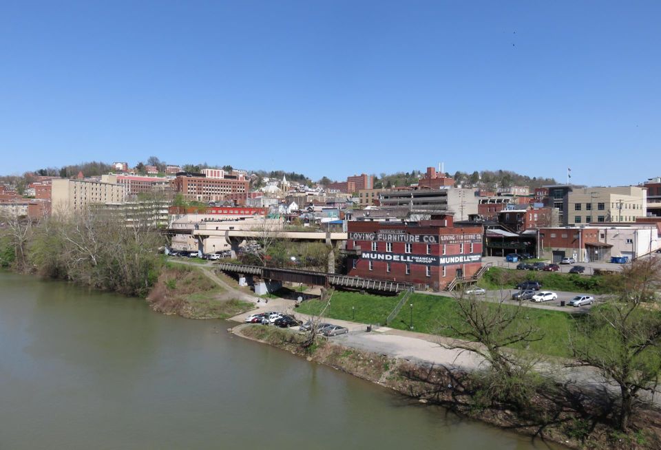A photo of downtown Morgantown, West Virginia from 2017.