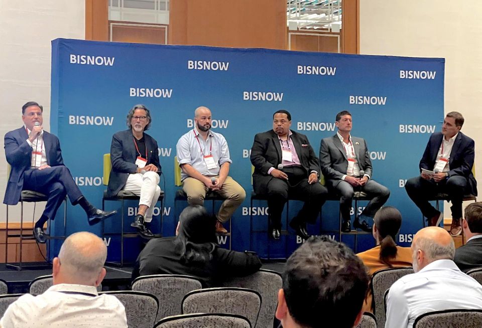 RPC Holding’s Dan Kodsi, Stantec Partners’ Arturo Vasquez del Mercado, Placemarkr’s Jason Fudin, Torti Gallas and Partners’ Felix Deloatch, Cymbal DLT’s Asi Cymbał and ArX Creative’s Gonzalo Navarro spoke on a panel at Bisnow’s Multifamily Summit on Nov. 16, 2023.