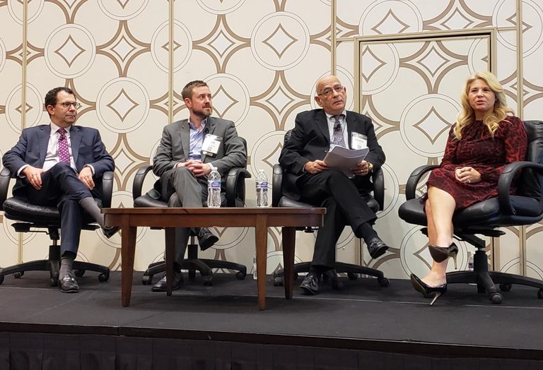 Concord Hospitality Senior Vice President of Business Development Grant Sabroff, Z Modular Senior Vice President Richard J. Rozycki, CM&D Chief Operating Officer Demos Pragastis and Marriott International Senior Director Global Design Jennifer Abuzeid during the Development Track: Smart Construction Strategies at the ALIS conference 2019.