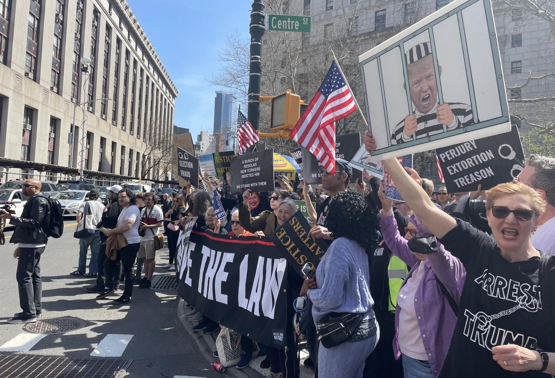 Protestors gathered in New York City Tuesday, April 4, for former President Donald Trump's arraignment.