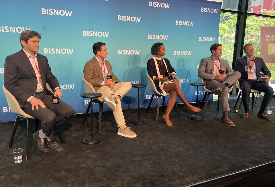 Phoenix Realty Group's Ron Orgel, Tredway's Adam Sussi, FCP's Alecia Hill, Ariel Property Advisors' Victor Sozio and Hirschen Singer & Epstein's Russel Kivler onstage at Bisnow's 2026 New York Affordable Housing Conference.