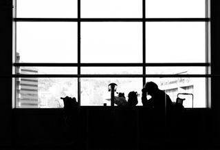 Concerned man shadowy bank finance figure