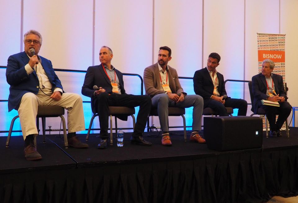 LW Hospitality Advisors' Dan Lesser, Peachtree Hotel Group's Greg Friedman, Hodges Ward Elliot's Cyrus Vazifdar, Noble Investment Group's Ben Brunt and Goodman Gable Gould's Harvey Goodman speak during a panel at Bisnow's Lodging and Investment Summit in Washington, D.C. on Aug. 2, 2022.