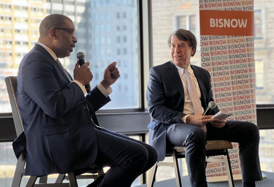 The Boston Planning & Development Agency's James Arthur Jemison and The Mount Vernon Co.'s Bruce Percelay discussing the future of Boston development. 