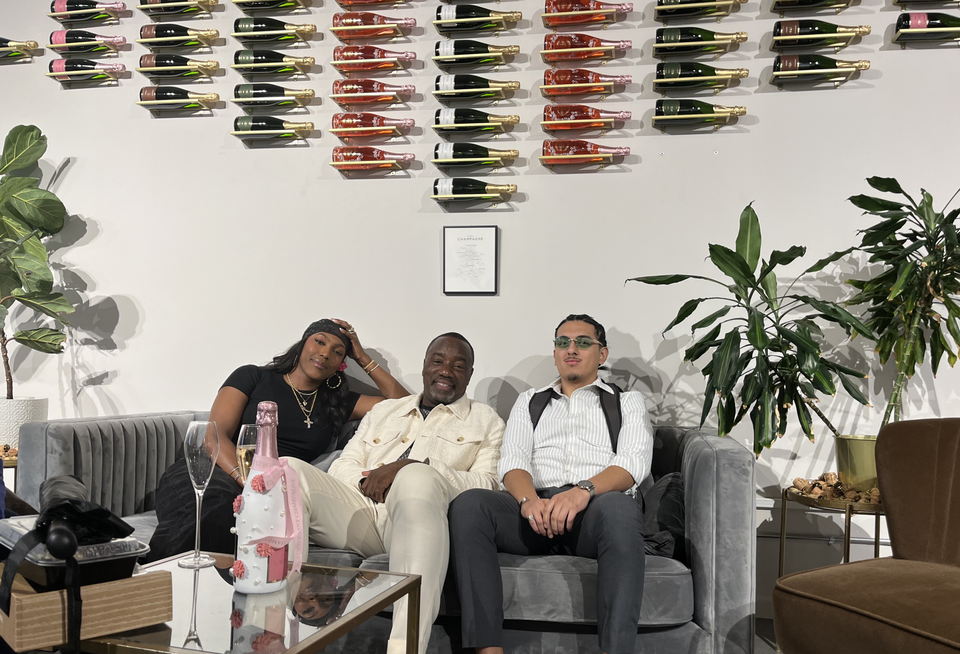 Dena Yoba, Malik Yoba and Randy Lopez in B. Stuyvesant Champagne's 'Sipping Room' at the Brooklyn Navy Yard after Flipping The Hood's Friday panels wrapped.
