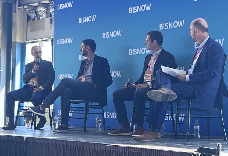 Endurance Real Estate Group's Ben Cohen, Faropoint's Itay Ron, CenterSquare Investment Management's Rob Goldstein and CLA's George Kotridis at Bisnow's Philly Industrial and Logistics summit on Aug. 9, 2023