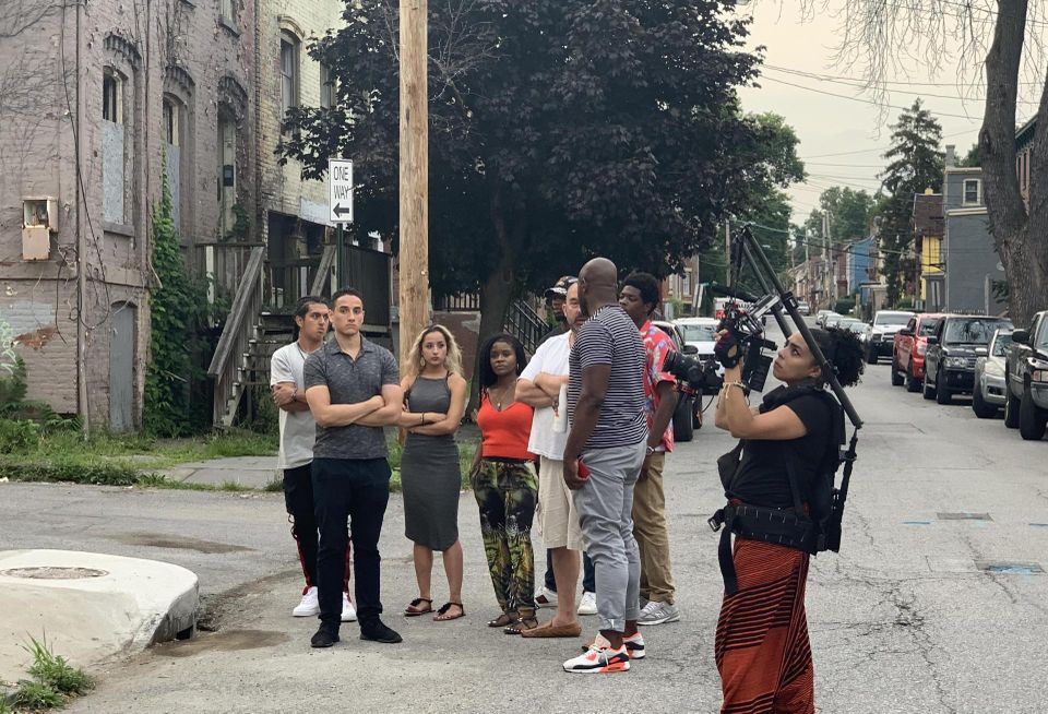 Yoba directing on the set of his docuseries, 'The Real Estate Mix Tape,' in Newburgh, NY.