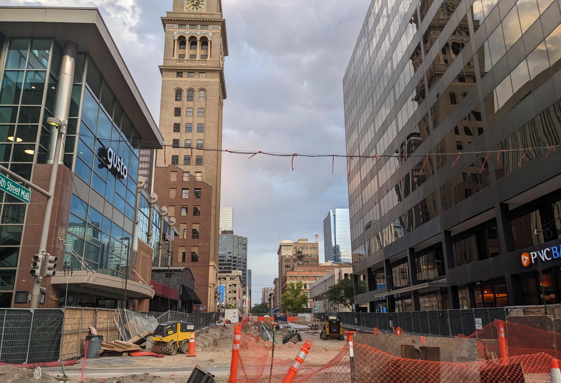 An image of Denver's 16th Street Mall under construction