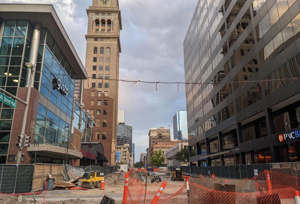 An image of Denver's 16th Street Mall under construction