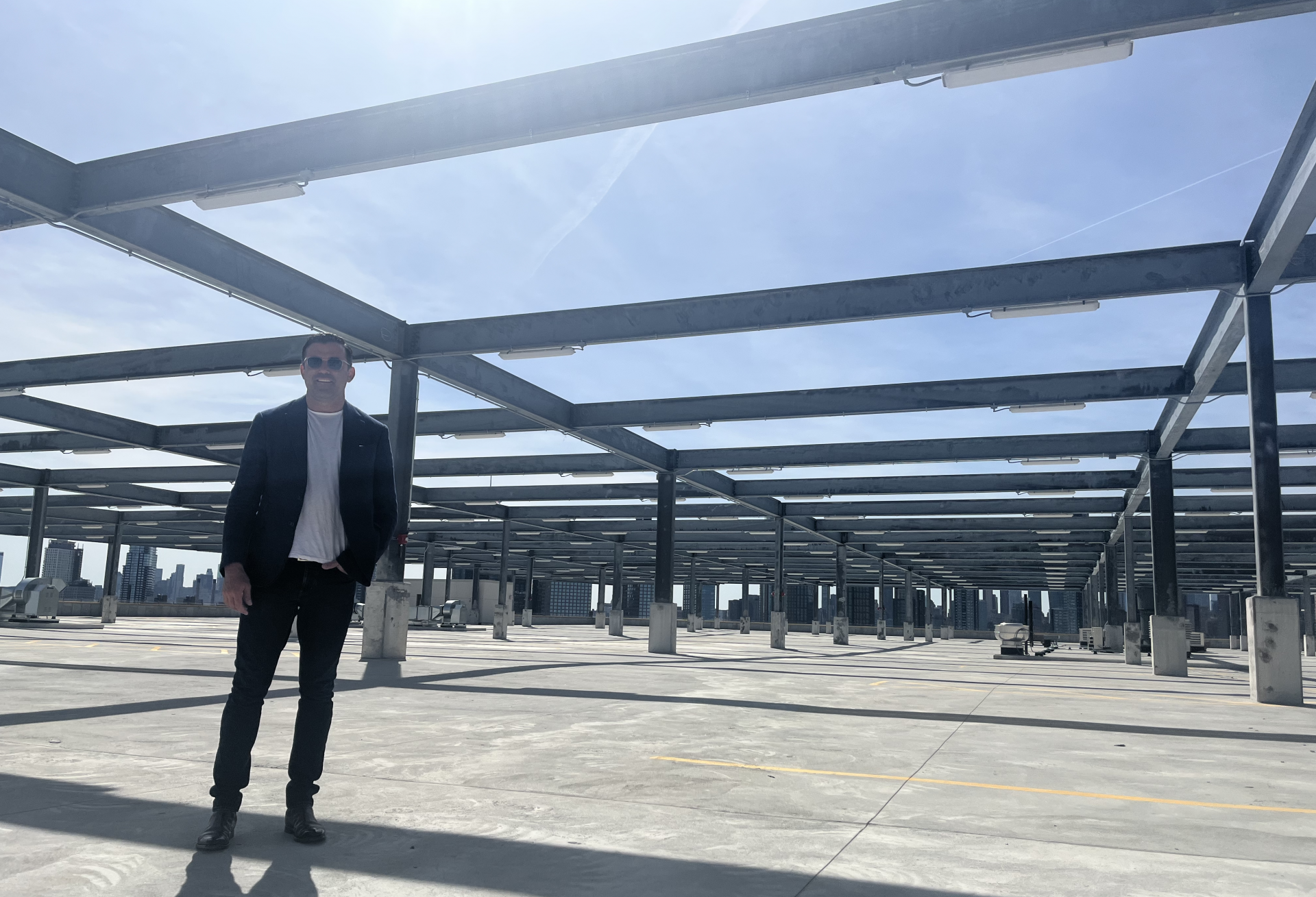 Innovo Property Group Principal Graham Stephens on the rooftop of the newly completed Borden Complex, its industrial and soundstage facility in Long Island City, Queens.