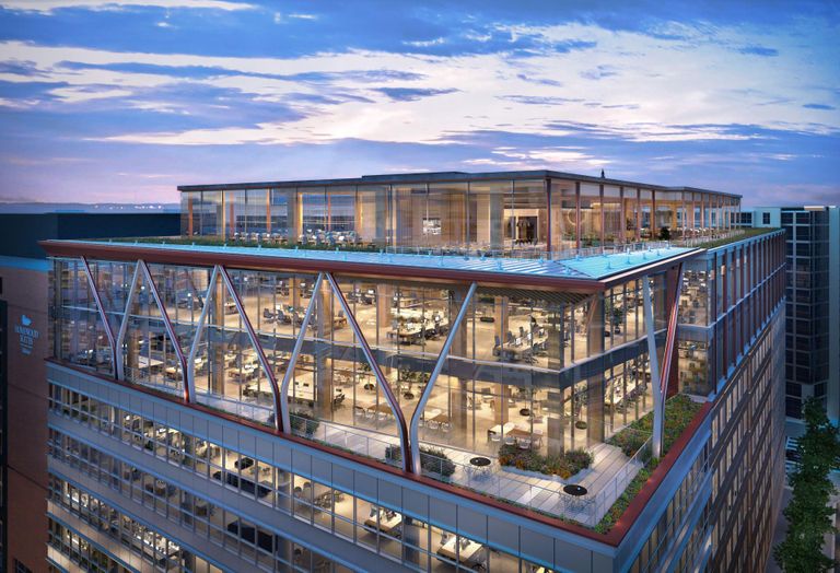 A rendering of Columbia Property Trust's 80M Street renovation in Washington D.C., which will include three new floors built using mass timber.