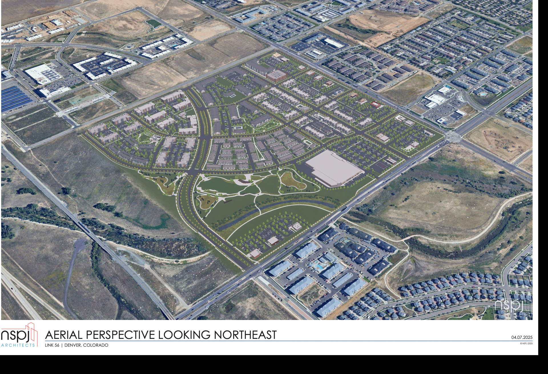 An aerial rendering of the Link 56 project near Denver International Airport
