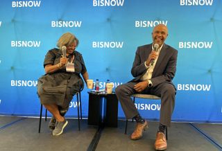 Fried Frank's Anita Laremont and New York City Housing Preservation and Development Commissioner Adolfo Carrión onstage at Bisnow's 2023 New York Affordable Housing Conference.