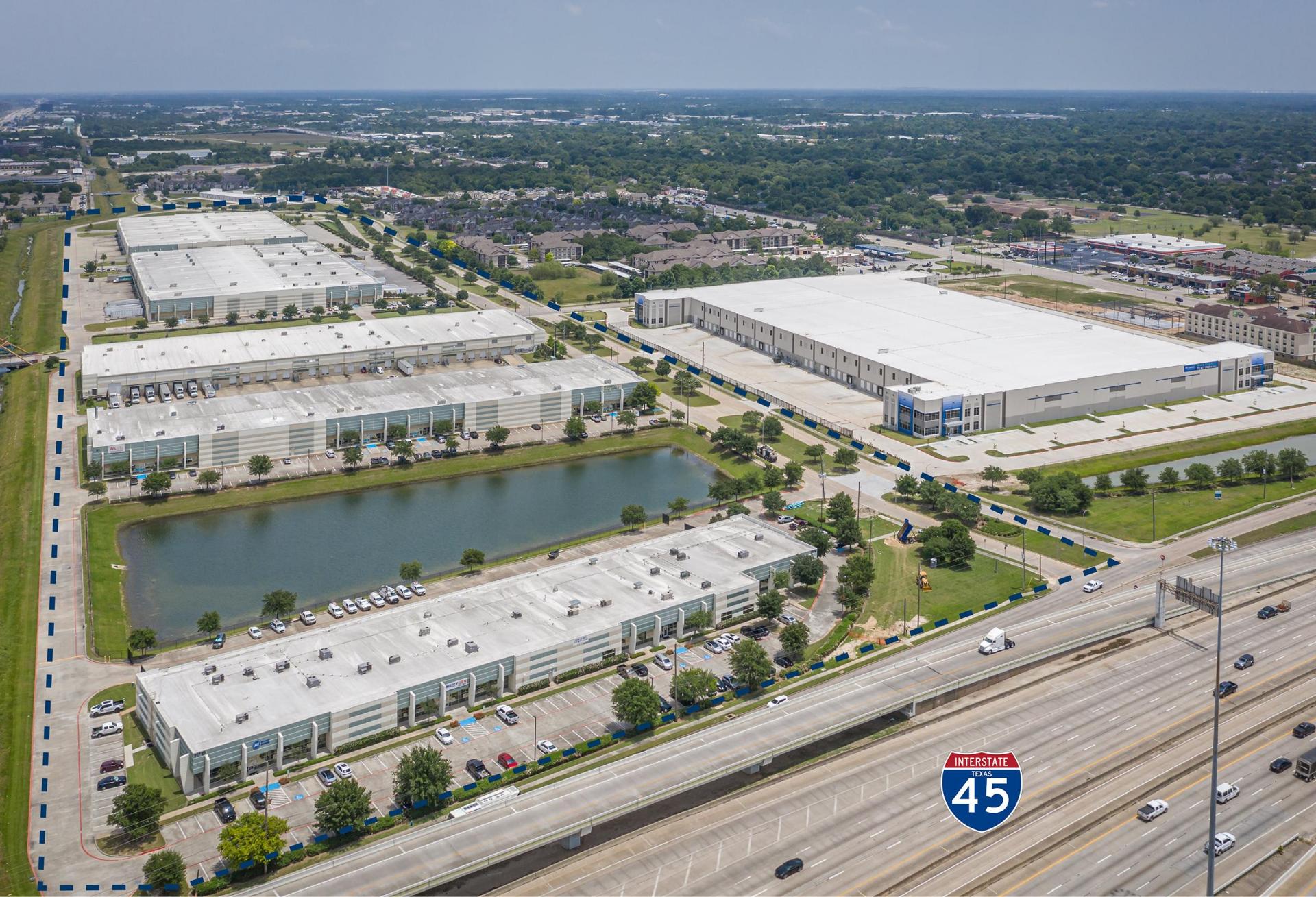 An aerial view of the newly-rebranded Park 845 Crossing industrial park in north Houston.