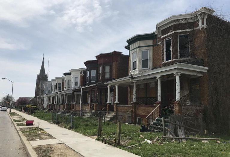 Rowhouses in the Park Heights neighborhood of Baltimore.