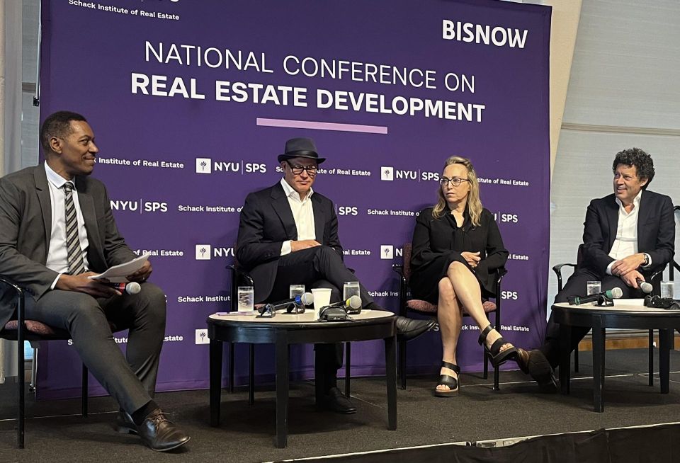 NYU SPS Schack Institute of Real Estate's Marc Norman, Dacra's Craig Robins, Turnberry's Jackie Soffer and Ackman-Ziff's Simon Ziff onstage at Bisnow and NYU Schack Institute For Real Estate's 2026 National Conference on Real Estate Development.