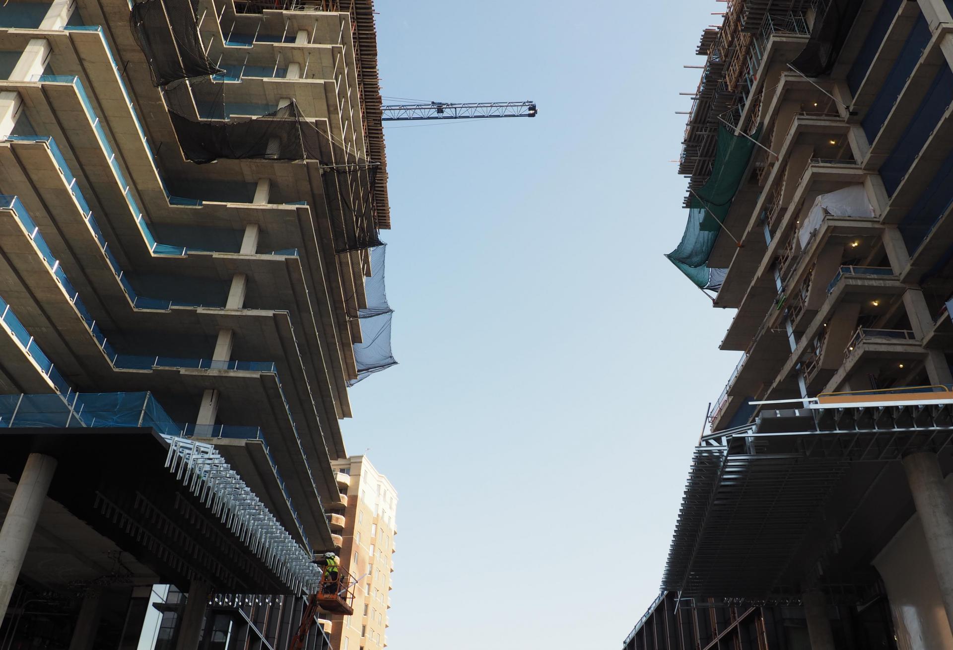 Construction at Metropolitan Park, the two-tower office complex comprising the first phase of Amazon's HQ2, on Nov. 17, 2021.