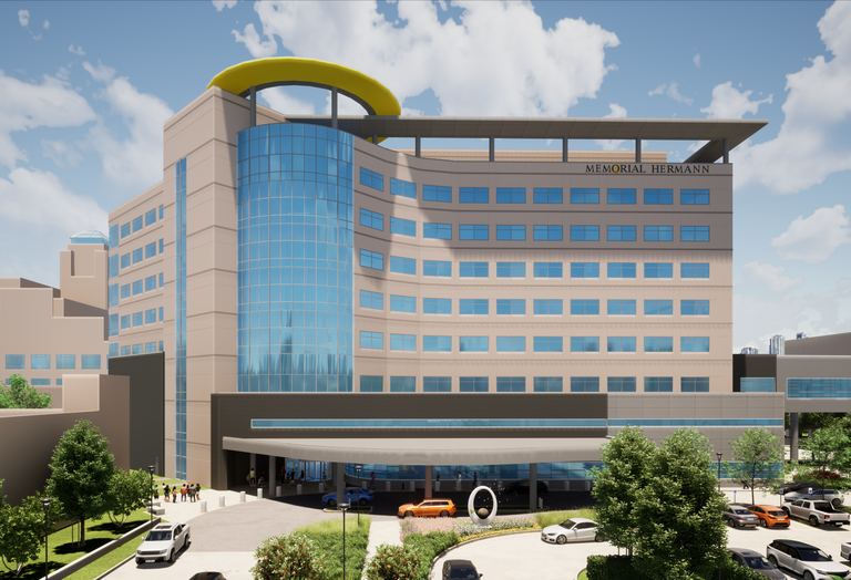 A rendering of the nine-story, 365K SF Memorial Hermann The Woodlands Medical Center.