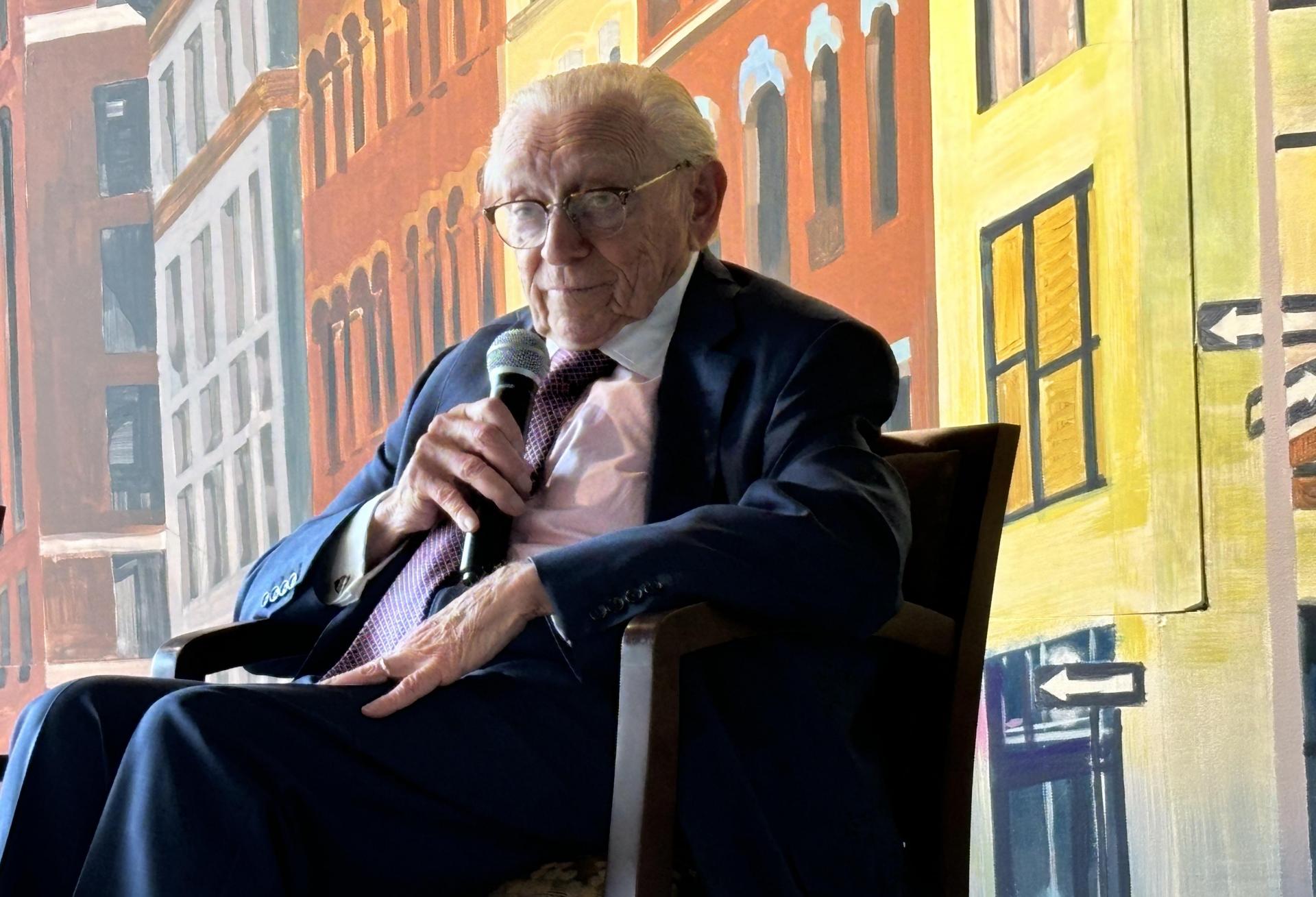 Larry Silverstein speaks with reporters
