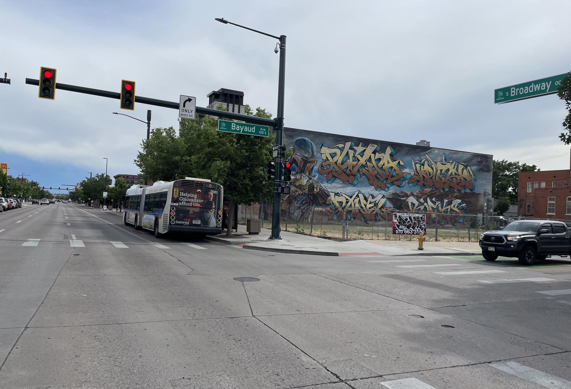 A photo of South Broadway at Bayaud Street in Denver.