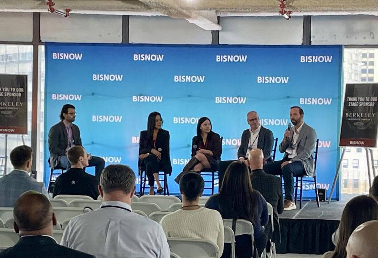 Evolution Sustainability Group's Jack Robbins, Beacon Capital Partners' Zoya Puri, Kinema Fitness Inc.'s Leah Atkinson, SGA's John Sullivan and Jaros, Baum & Bolles' Charles Murphy.