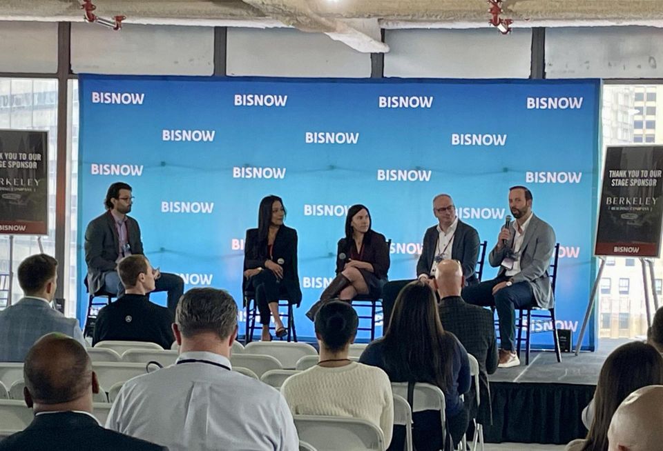 Evolution Sustainability Group's Jack Robbins, Beacon Capital Partners' Zoya Puri, Kinema Fitness Inc.'s Leah Atkinson, SGA's John Sullivan and Jaros, Baum & Bolles' Charles Murphy.
