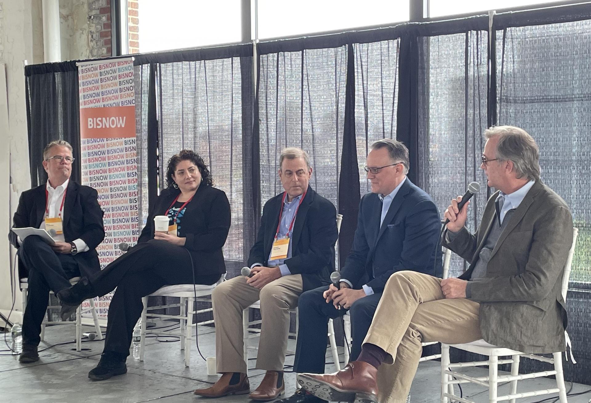 Outshine Properties' Bill Hunter, New York Economic Development Corporation's Susan Rosenthal, Hunter Roberts Construction Group's Brian Aronne, Nan Fung Life Sciences' Matt Powers and SGA's Brooks Slocum 