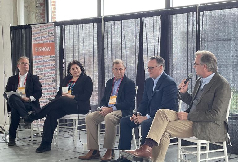 Outshine Properties' Bill Hunter, New York Economic Development Corporation's Susan Rosenthal, Hunter Roberts Construction Group's Brian Aronne, Nan Fung Life Sciences' Matt Powers and SGA's Brooks Slocum 