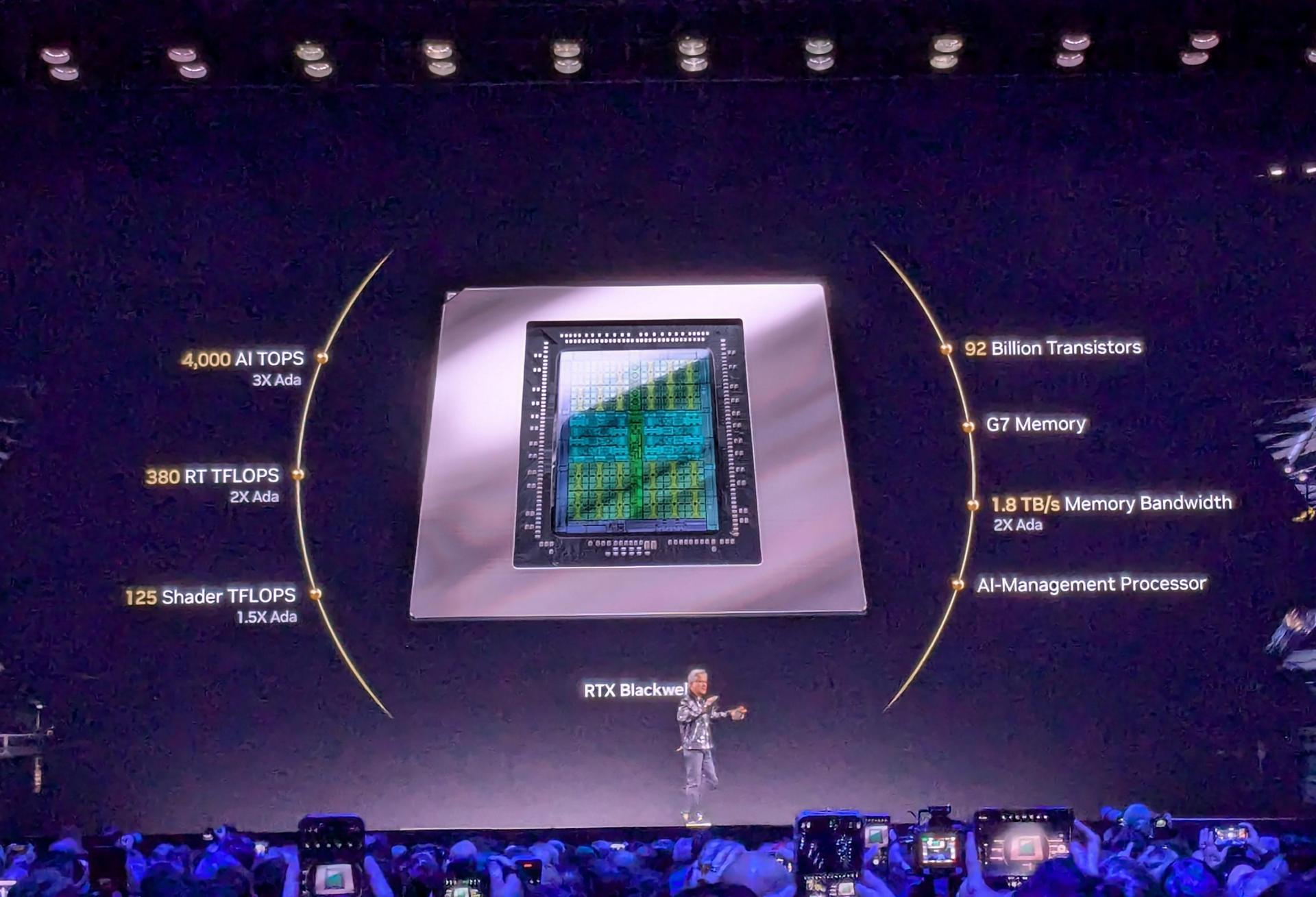 Nvidia founder and CEO Jensen Huang gives a presentation on the Blackwell chip in January 2025.