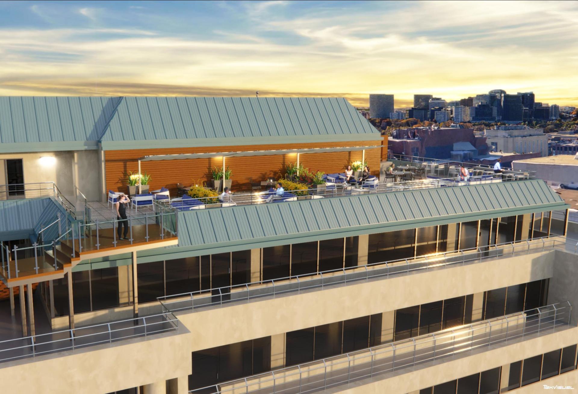 A rendering of the roof deck at 2445 M St.