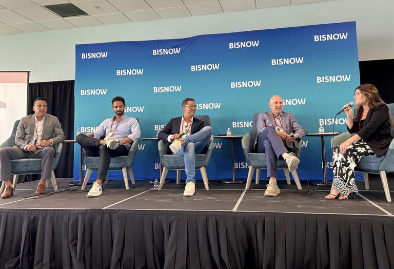 WeWork’s Nicholas Demarinis, Mindspace’s Gianni Piccoletti, Deco Capital’s Bradley Colmer, Urban-X Group’s Andrew Hellinger, Life Time Work’s Molly Walsh at Bisnow’s South Florida Office and Workplace Summit on June 27, 2024.
