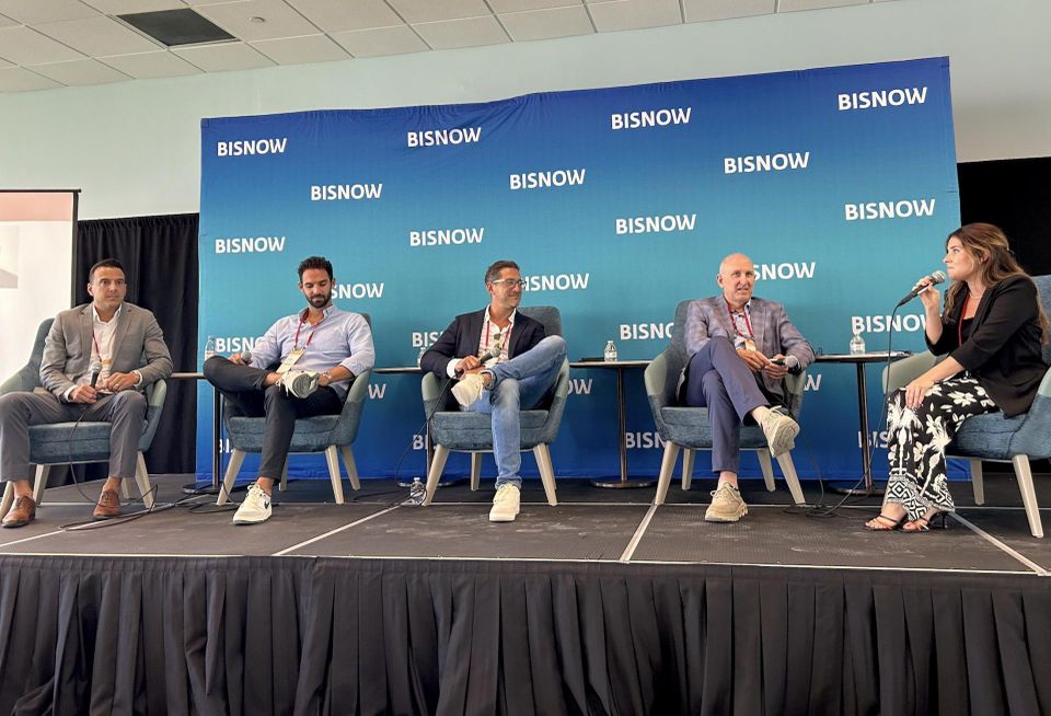 WeWork’s Nicholas Demarinis, Mindspace’s Gianni Piccoletti, Deco Capital’s Bradley Colmer, Urban-X Group’s Andrew Hellinger, Life Time Work’s Molly Walsh at Bisnow’s South Florida Office and Workplace Summit on June 27, 2024.