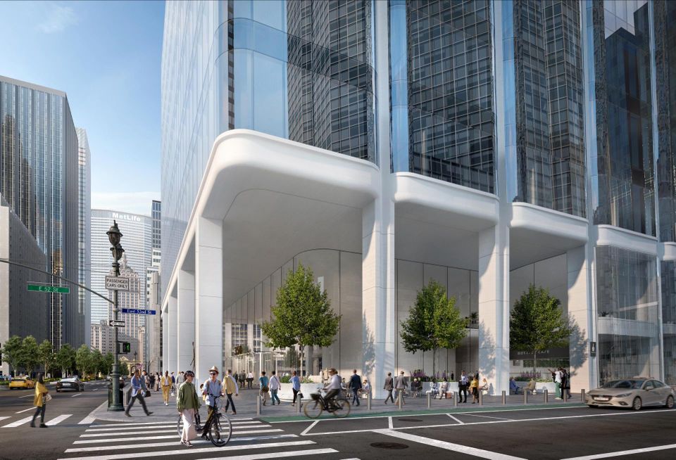 A street-level rendering of 350 Park Ave., the 1.8M SF tower planned by Vornado, Rudin and Ken Griffin.