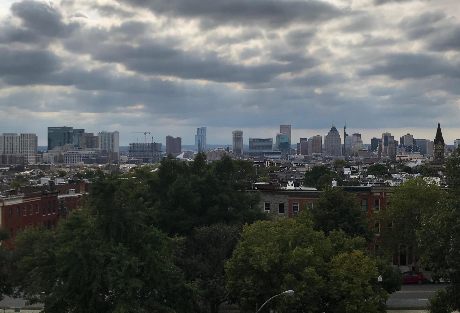 Photo of the Baltimore skyline from the Patterson Park Pagoda. 