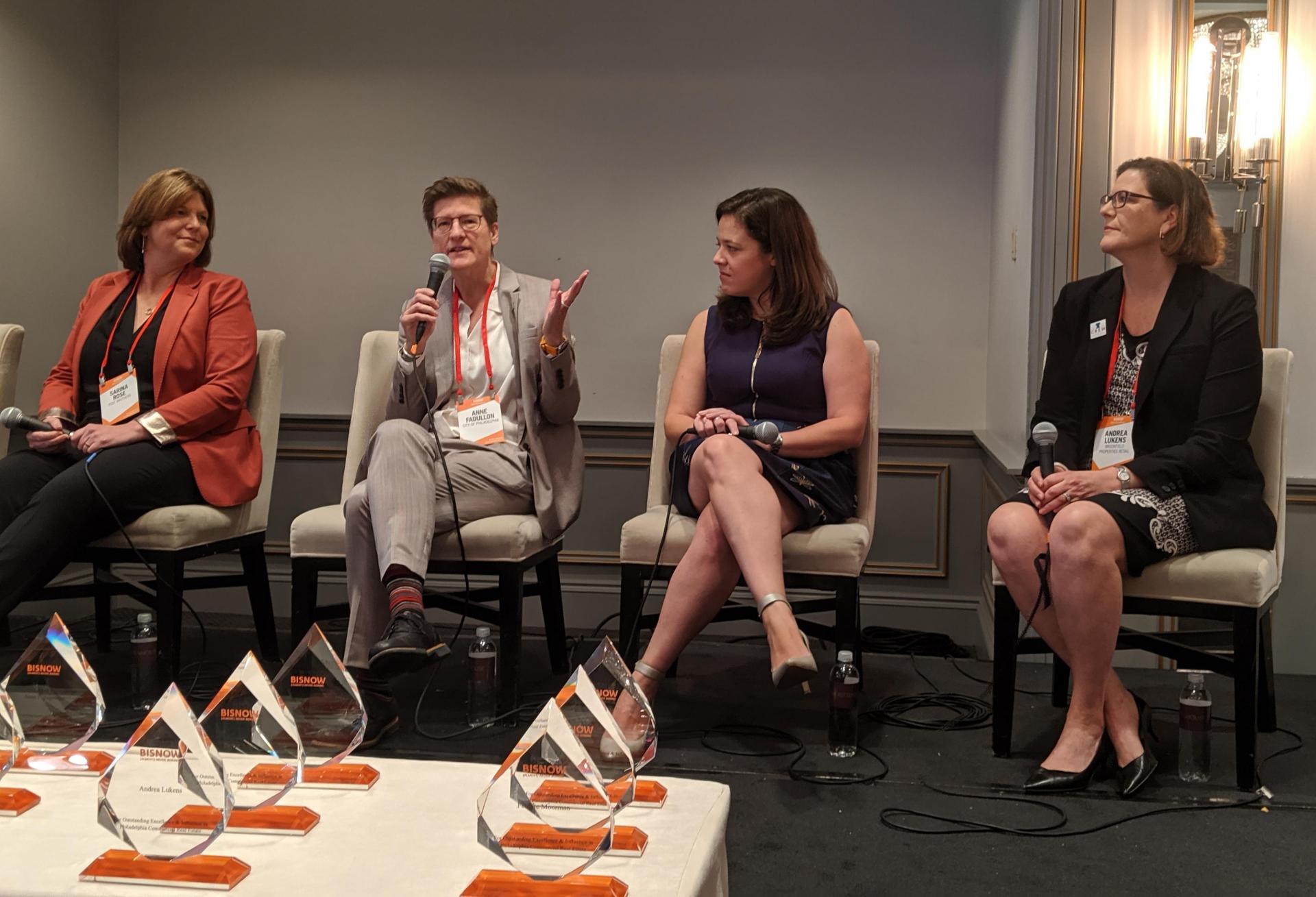 Post Brothers Senior Vice President of Development Sarina Rose, Philadelphia Director of Planning and Development Anne Fadullon, JLL Research Director Lauren Gilchrist and Brookfield Properties Retail Vice President Andrea Lukens in 2019
