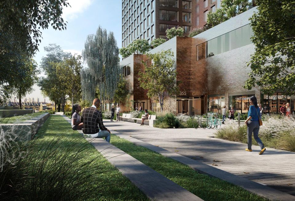 Exterior rendering of 355 Exterior St., an under-construction, 755-unit apartment project in the Mott Haven section of the Bronx.