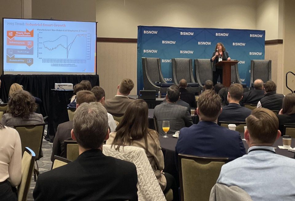 PwC Assurance Partner Wendy McCray-Benoit provides a market presentation at Bisnow's 2025 Forecast held on Jan. 23 at Embassy Suites Denver Downtown.