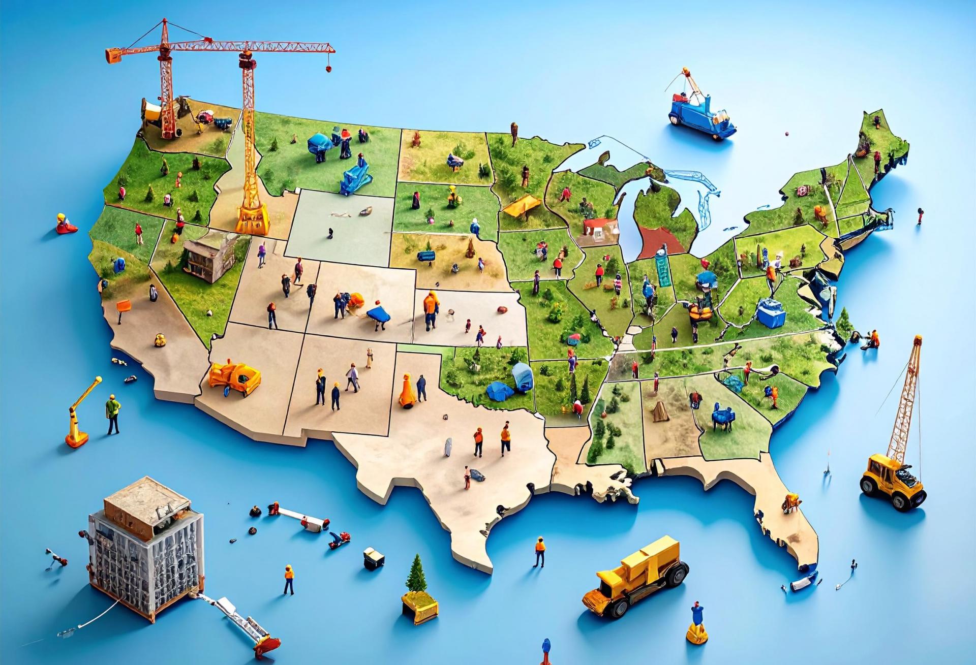 Map of US with Construction Adobe Firefly