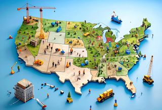 Map of US with Construction Adobe Firefly