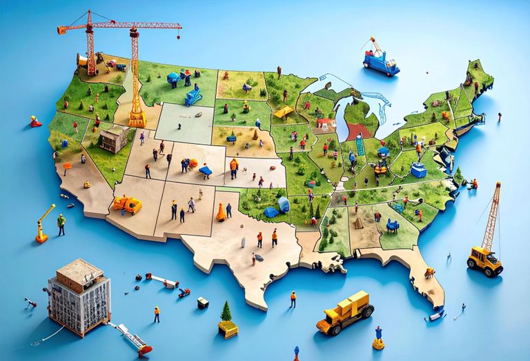Map of US with Construction Adobe Firefly