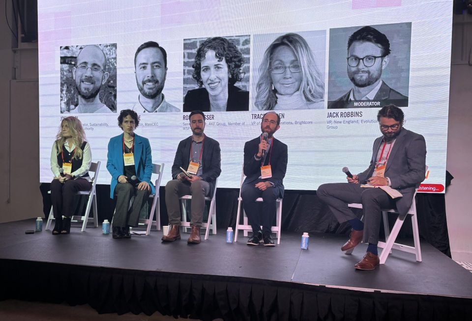 Brightcore's Tracey Ogden, AKF Group's Roselin Osser, MassCEC's Tom Chase, Boston Housing Authority's Joel Wool and Evolution Sustainability Group's Jack Robbins.