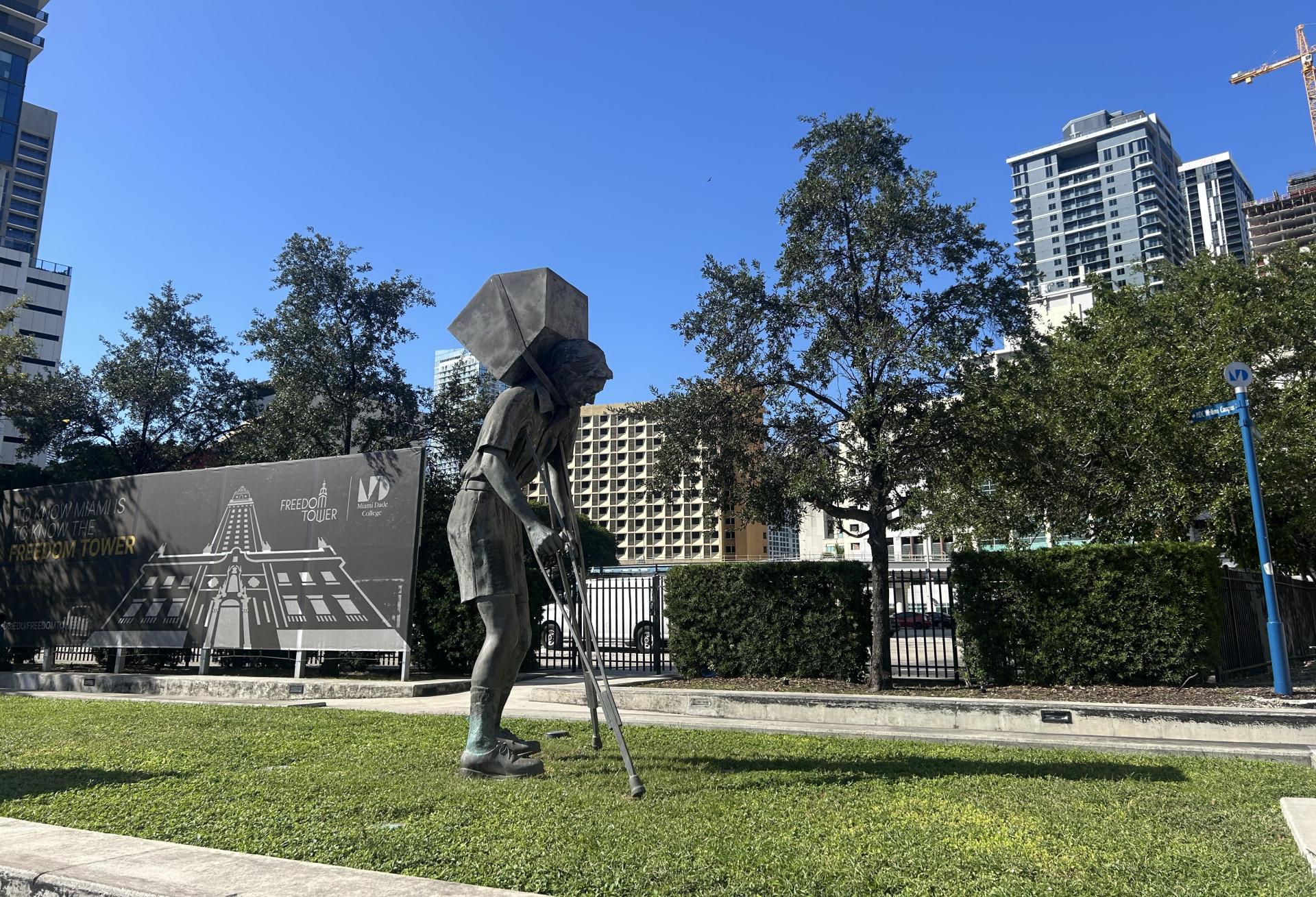 The Tower of Snow statue infront of Miami Dade College parking lot presidential library