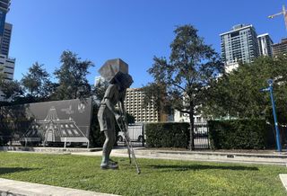 The Tower of Snow statue infront of Miami Dade College parking lot presidential library