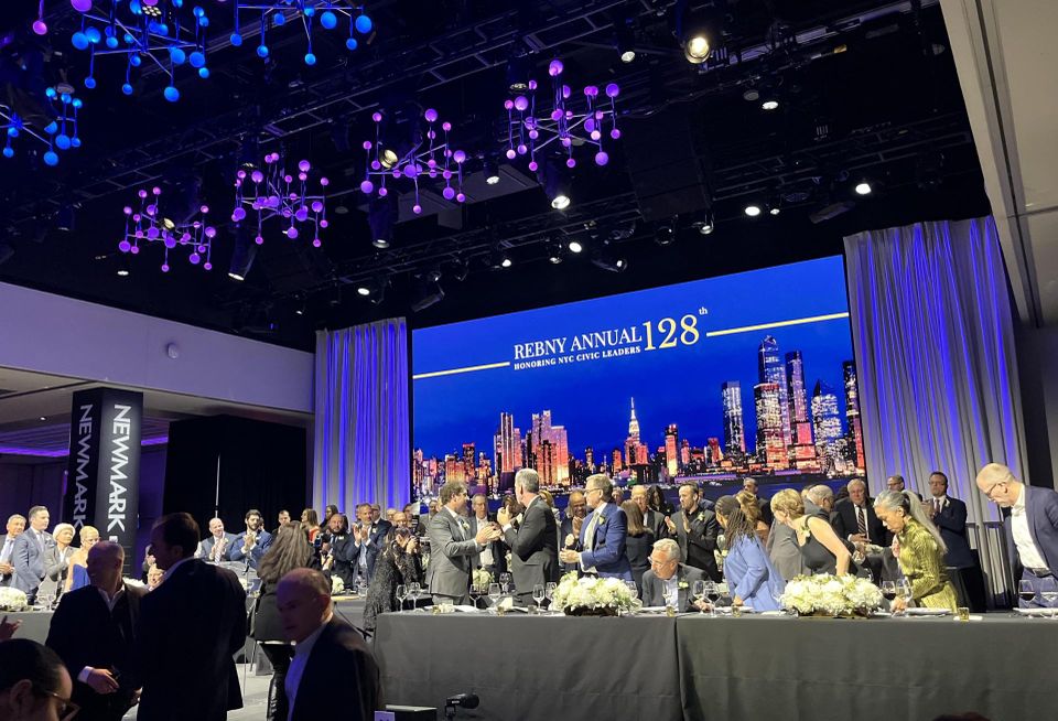 REBNY guests onstage at the 128th annual gala in Hell's Kitchen.