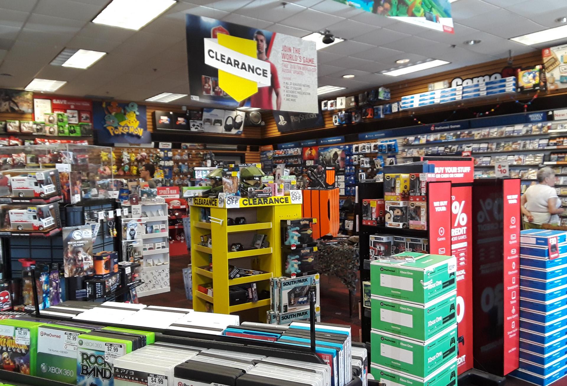 Inside of a GameStop store.