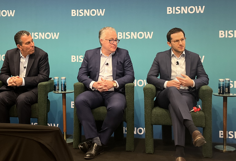 JLL's Peter Riguardi, Nuveen's Shawn Lese and SL Green's Harrison Sitomer onstage at Bisnow's Future Of The Market: CEO & Top Executives Summit.